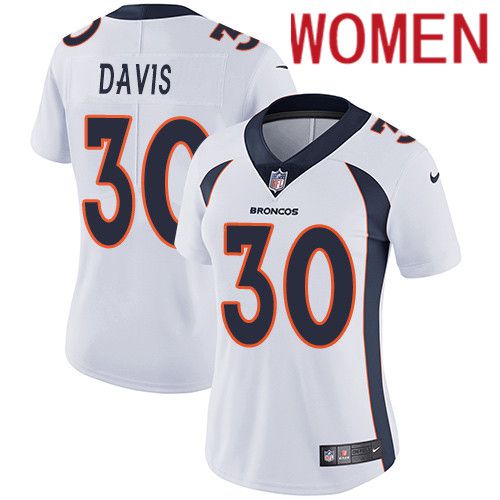 Women Denver Broncos #30 Terrell Davis White Nike Vapor Limited NFL Jersey->women nfl jersey->Women Jersey